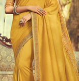 Mustard Yellow Designer Embroidered Silk Party Wear Saree-Saira's Boutique