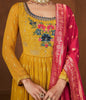 Mustard & Pink Designer Embroidered Georgette Palazzo Suit-Saira's Boutique