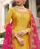 Mustard & Pink Designer Embroidered Net Kurti Style Lehenga-Saira's Boutique