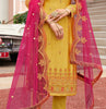 Mustard & Pink Designer Embroidered Net Kurti Style Lehenga-Saira's Boutique
