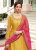 Mustard & Pink Designer Embroidered Net Kurti Style Lehenga-Saira's Boutique