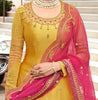 Mustard & Pink Designer Embroidered Net Kurti Style Lehenga-Saira's Boutique