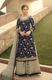 Navy Blue Designer Embroidered Jacquard Wedding Palazzo Suit-Saira's Boutique