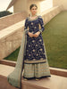 Navy Blue Designer Embroidered Jacquard Wedding Palazzo Suit-Saira's Boutique