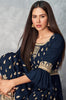 Navy Blue Designer Embroidered Peplum Style Sharara Suit-Saira's Boutique