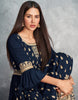 Navy Blue Designer Embroidered Peplum Style Sharara Suit-Saira's Boutique