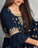 Navy Blue Designer Embroidered Peplum Style Sharara Suit-Saira's Boutique