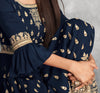 Navy Blue Designer Embroidered Peplum Style Sharara Suit-Saira's Boutique