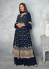 Navy Blue Designer Embroidered Peplum Style Sharara Suit-Saira's Boutique