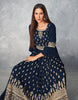 Navy Blue Designer Embroidered Peplum Style Sharara Suit-Saira's Boutique