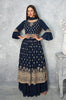 Navy Blue Designer Embroidered Peplum Style Sharara Suit-Saira's Boutique