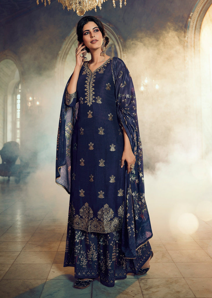Navy Blue Art Silk Embroidered Punjabi Suit Salwar Kameez 2310SL03