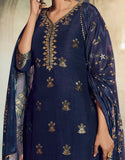 Navy Blue Designer Embroidered Silk Wedding Gharara Suit-Saira's Boutique