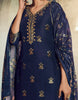 Navy Blue Designer Embroidered Silk Wedding Gharara Suit-Saira's Boutique