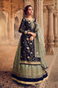 Navy Blue & Sage Gray Designer Embroidered Kurti Style Lehenga-Saira's Boutique