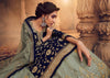 Navy Blue & Sage Gray Designer Embroidered Kurti Style Lehenga-Saira's Boutique