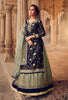 Navy Blue & Sage Gray Designer Embroidered Kurti Style Lehenga-Saira's Boutique