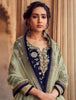 Navy Blue & Sage Gray Designer Embroidered Kurti Style Lehenga-Saira's Boutique