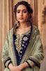 Navy Blue & Sage Gray Designer Embroidered Kurti Style Lehenga-Saira's Boutique