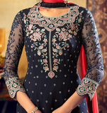 Navy Blue & Coral Pink Designer Embroidered Georgette Palazzo Suit-Saira's Boutique