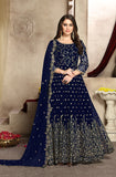 Navy Blue Designer Heavy Embroidered Georgette Wedding Anarkali Suit-Saira's Boutique