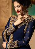 Navy Blue & Gold Designer Embroidered Georgette Party Wear Anarkali Suit-Saira's Boutique