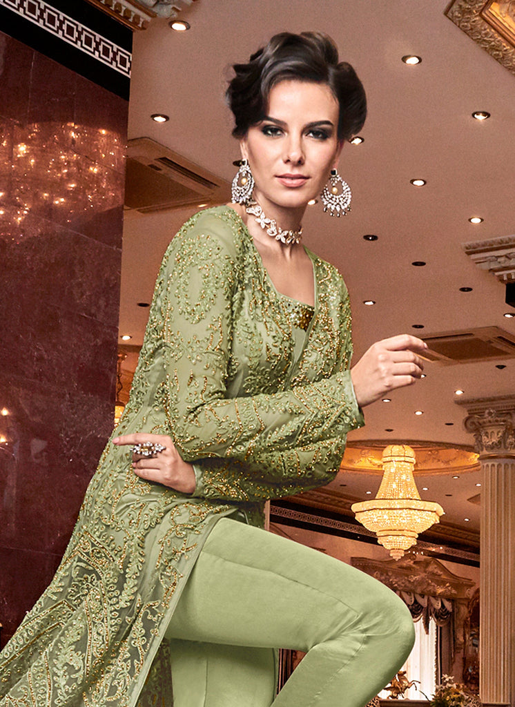 Olive Green Designer Embroidered Lehenga Style Bridal Anarkali Suit-Saira's Boutique