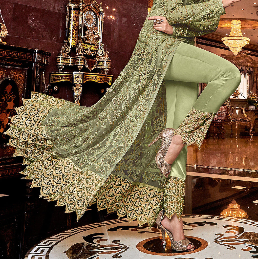 Olive Green Designer Embroidered Lehenga Style Bridal Anarkali Suit-Saira's Boutique