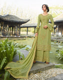 Olive Green Designer Embroidered Party Wear Palazzo Suit-Saira's Boutique