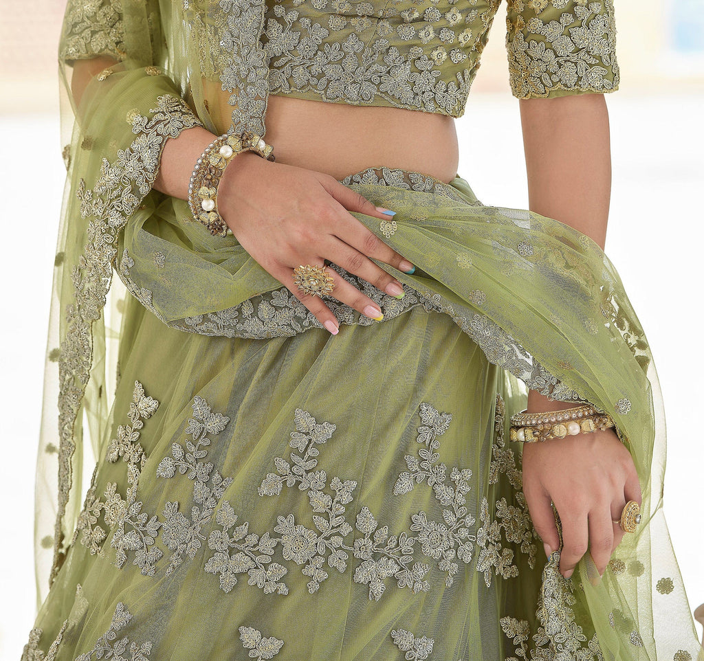 Olive Green Designer Heavy Embroidered Bridal Lehenga-Saira's Boutique