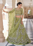 Olive Green Designer Heavy Embroidered Bridal Lehenga-Saira's Boutique