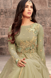 Olive Green Designer Embroidered Net Wedding Anarkali Suit-Saira's Boutique