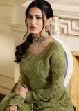 Olive Green Designer Embroidered Satin Georgette Gharara Suit-Saira's Boutique