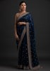 Oxford Blue Designer Embroidered Silk Wedding Saree-Saira's Boutique