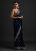 Oxford Blue Designer Embroidered Silk Wedding Saree-Saira's Boutique