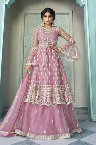 Salmon Peach Designer Embroidered Party Wear Anarkali Suit