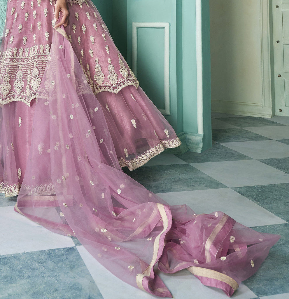 Pale Lavender Designer Embroidered Lehenga Style Anarkali Suit-Saira's Boutique