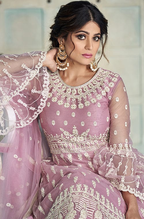 Pale Lavender Designer Embroidered Lehenga Style Anarkali Suit-Saira's Boutique