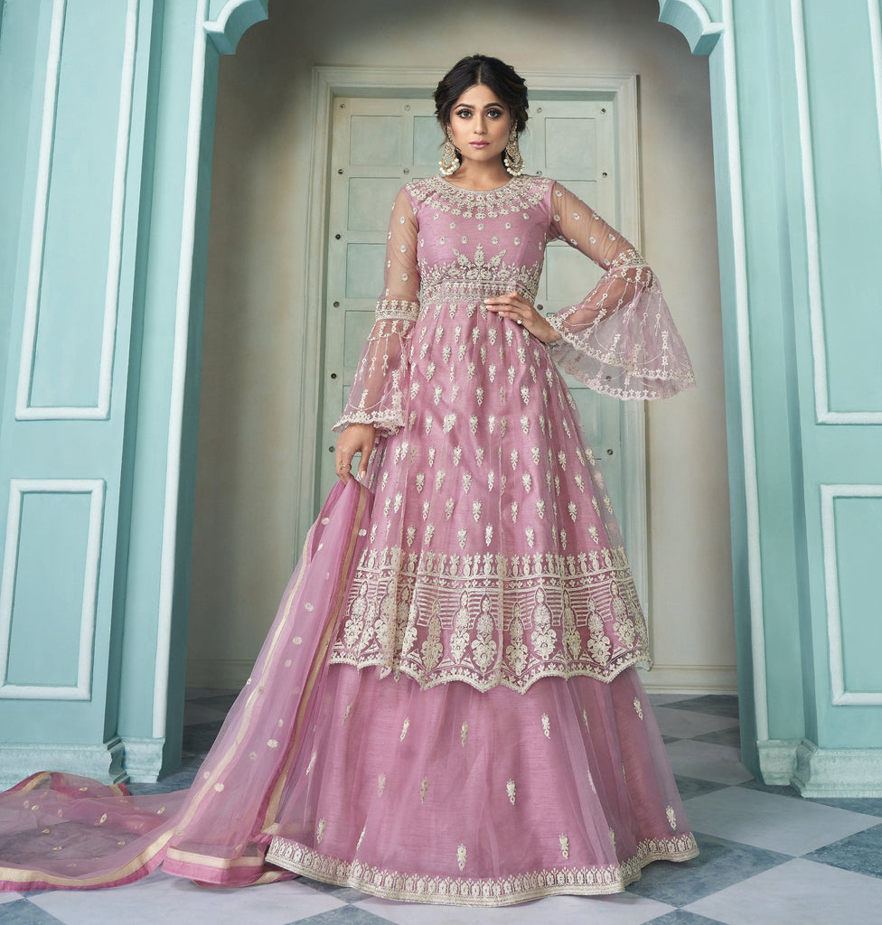 Pale Lavender Designer Embroidered Lehenga Style Anarkali Suit-Saira's Boutique