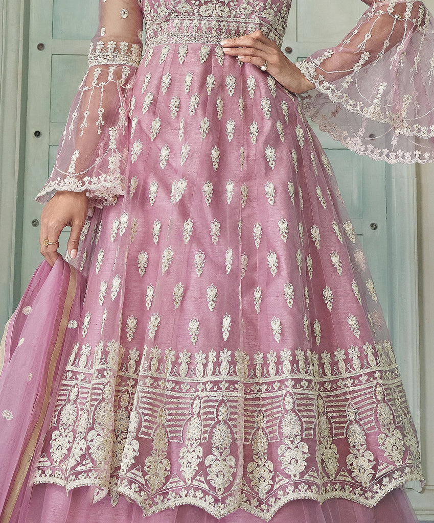 Pale Lavender Designer Embroidered Lehenga Style Anarkali Suit-Saira's Boutique