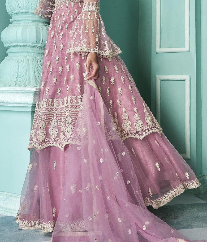 Pale Lavender Designer Embroidered Lehenga Style Anarkali Suit-Saira's Boutique