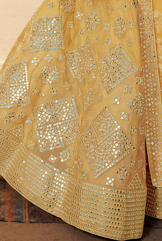 Pale Mustard Designer Heavy Embroidered Wedding & Bridal Lehenga-Saira's Boutique