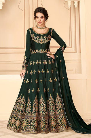 Olive Green Designer Embroidered Lehenga Style Bridal Anarkali Suit