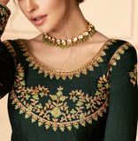 Palm Green Designer Embroidered Floor Length Silk Anarkali Suit-Saira's Boutique
