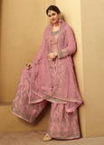 Pastel Pink Designer Embroidered Jacquard Wedding Palazzo Suit-Saira's Boutique