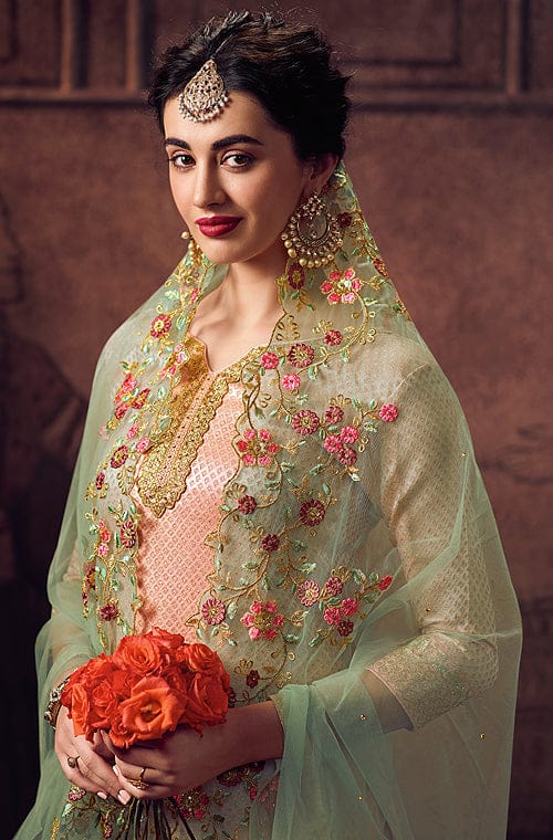 Pastel Pink & Dusty Sea Green Designer Embroidered Palazzo Suit-Saira's Boutique