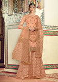 Peach Designer Embroidered Net Wedding Gharara Suit-Saira's Boutique