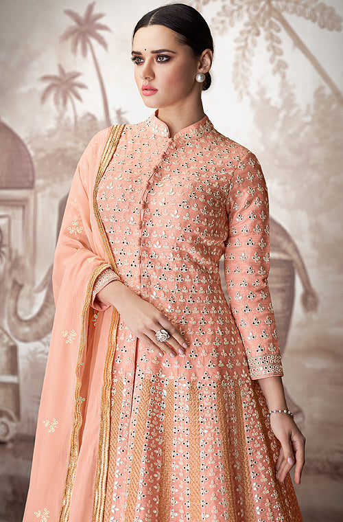 Peach Designer Heavy Embroidered Wedding Anarkali Suit-Saira's Boutique
