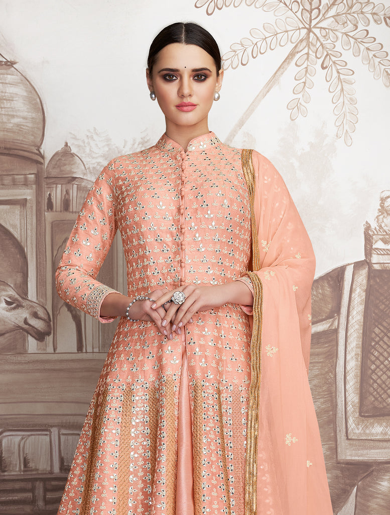 Peach Designer Heavy Embroidered Wedding Anarkali Suit-Saira's Boutique