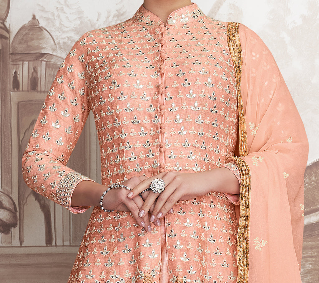 Peach Designer Heavy Embroidered Wedding Anarkali Suit-Saira's Boutique